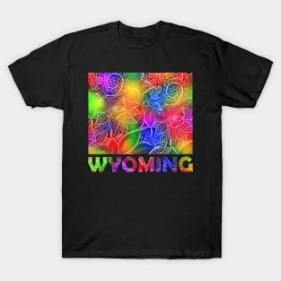 Colorful mandala art map of Wyoming with text in multicolor pattern T-Shirt